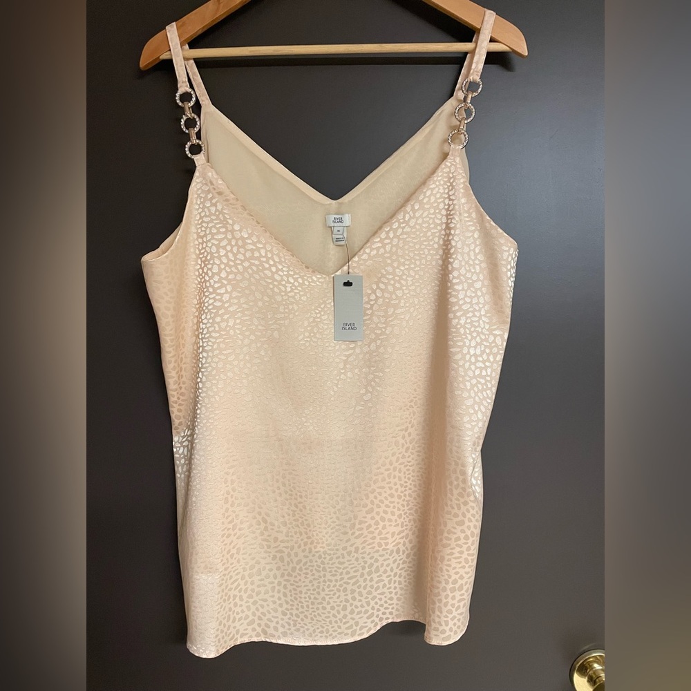 River Island Metallic Blush Peach Satin Cami with Embellished Straps SZ US12
